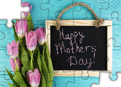 Tulipany, Różowe, Tabliczka, Życzenia, Dzień Matki, Deski
