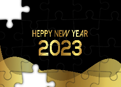 2023, Nowy Rok, Data, Życzenia, Czarno-złote, Tło