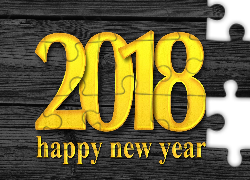 Nowy Rok, 2018, Żółty, Napis, Deski
