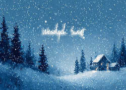 Zima, Choinki, Domek, Życzenia, Boże Narodzenie, Grafika AI